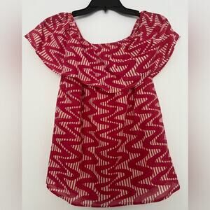 Oliphant Red Pink Pattern Off Shoulder Blouse